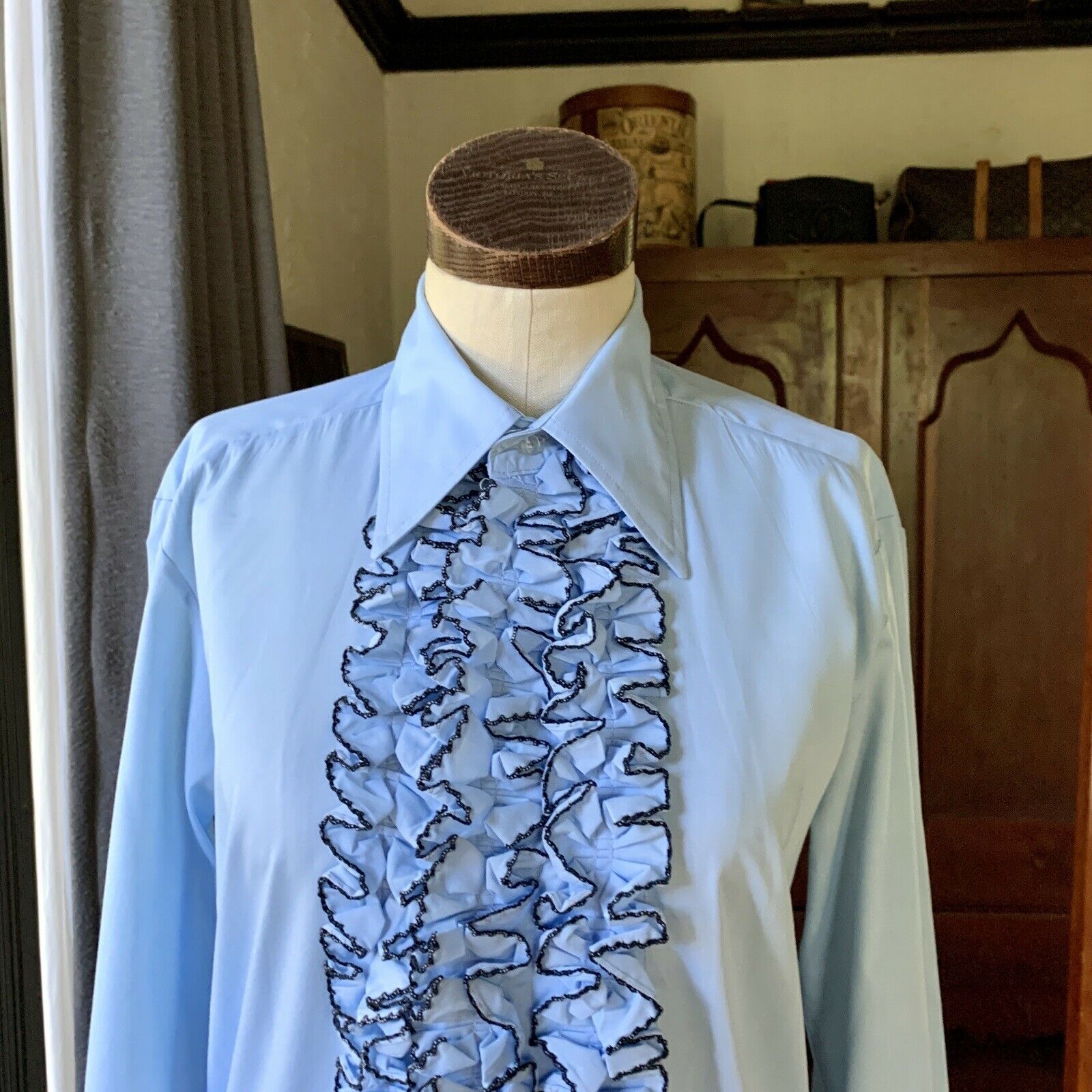 Mens blue ruffled tuxedo hot sale shirt